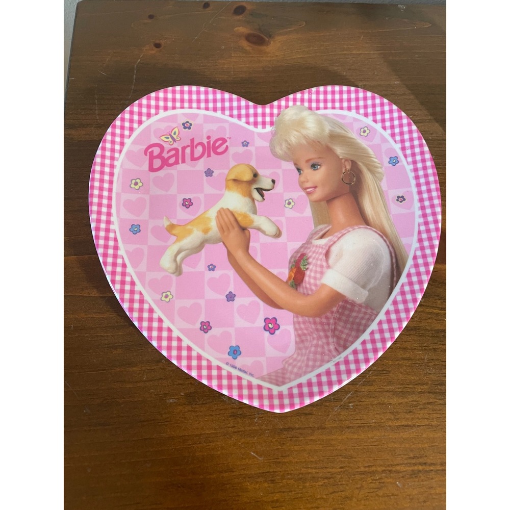 Vintage 1996 Barbie Heart Shaped Melamine Plate Zak Designs Pink Gingham